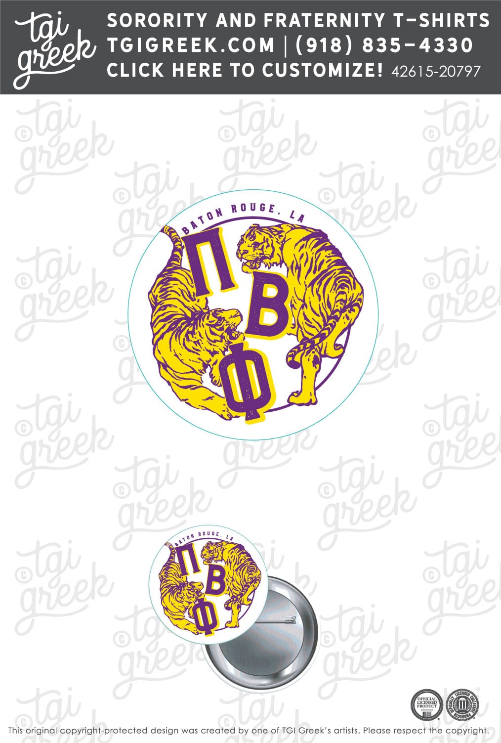 Pi Beta Phi - LSU Gameday Button - TGI Greek
