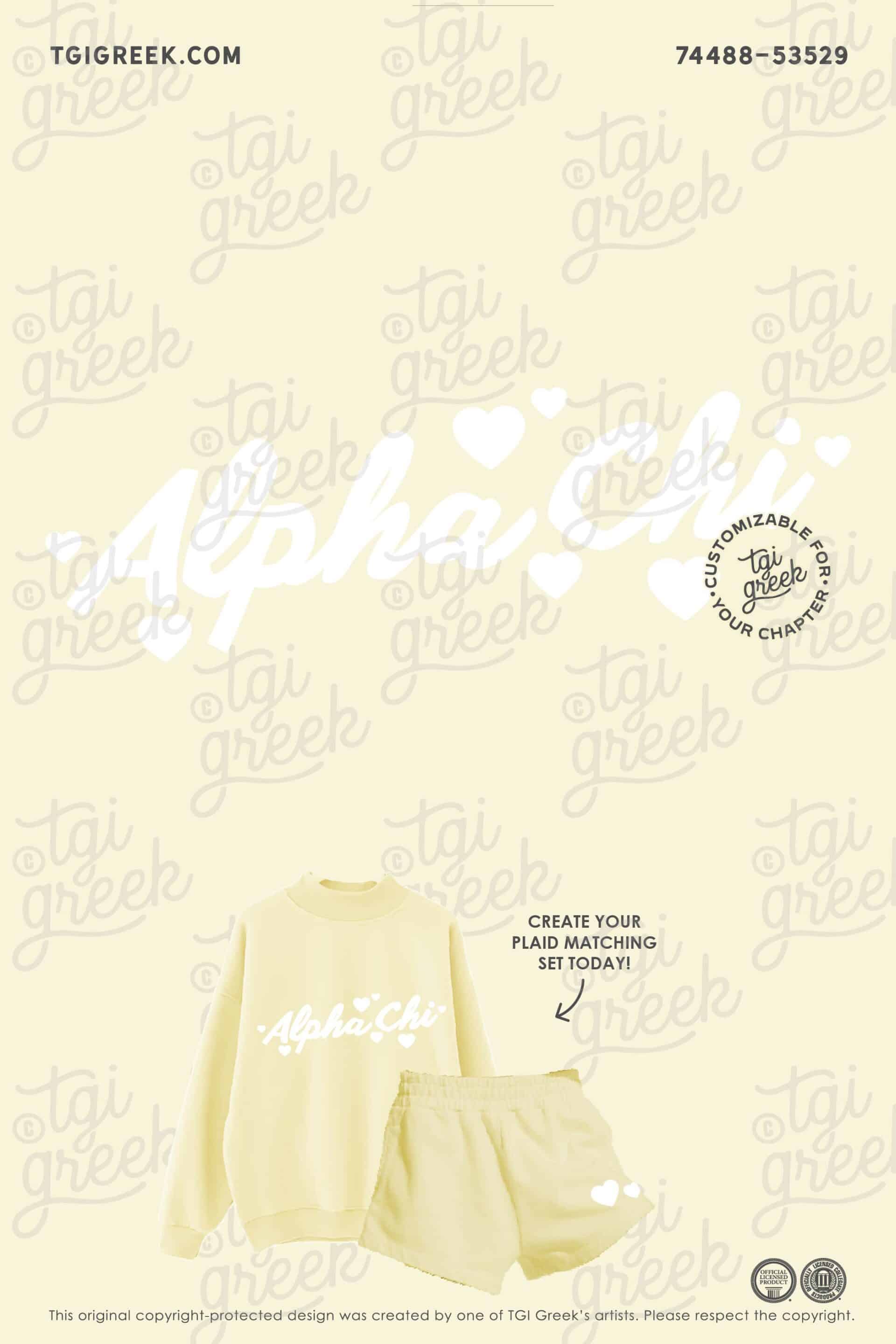 Matching yellow sweatshirt and shorts set with chapter name and hearts