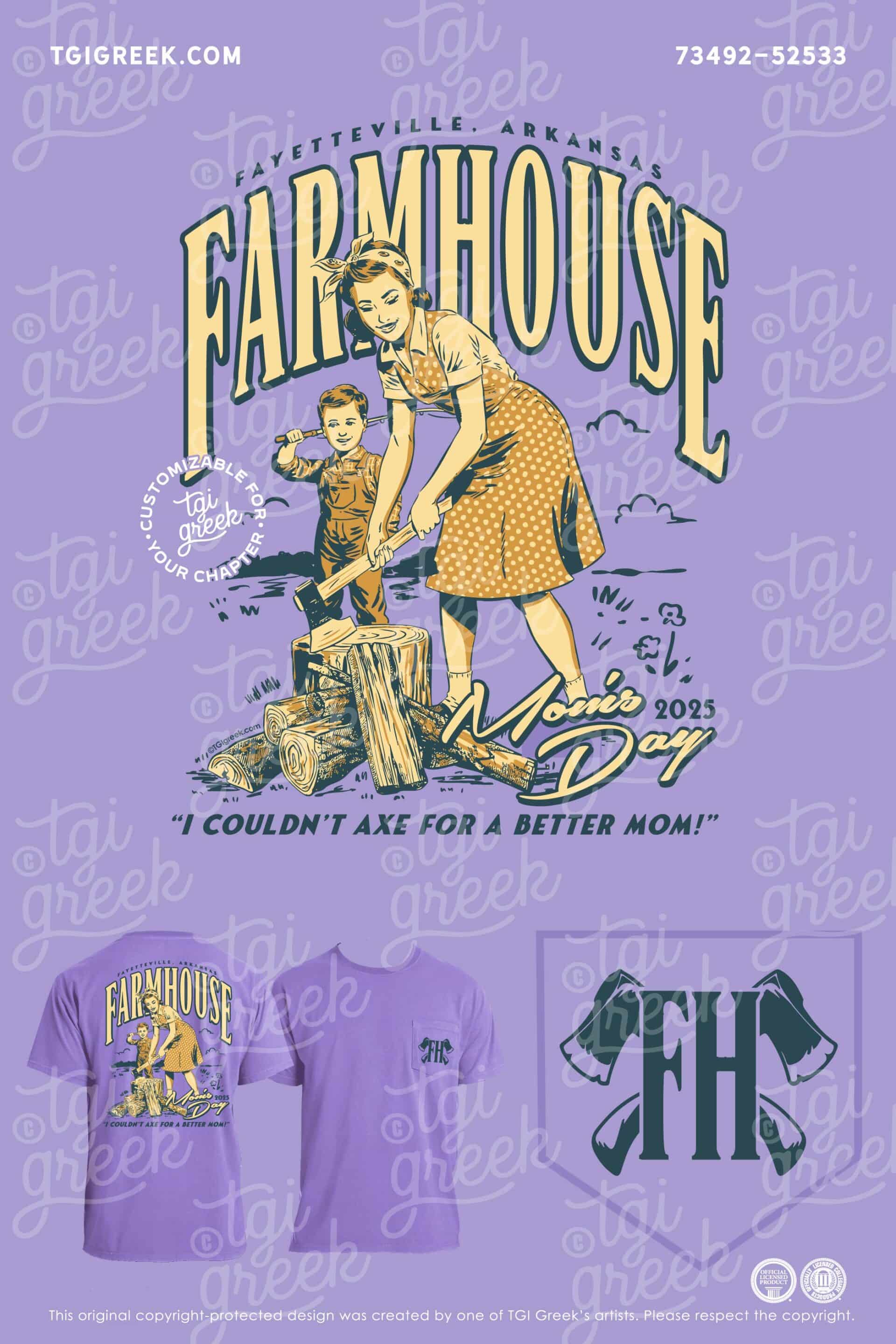 University of Arkansas FarmHouse Mom's Day Axe Chopping Wood Purple Shirt Mom's Weekend