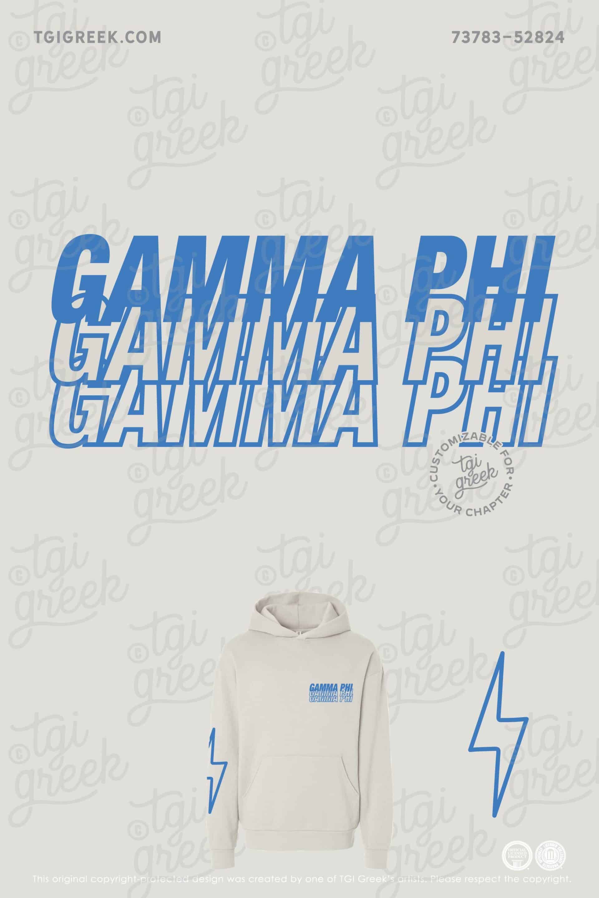 Texas Christian University Puff Ink Gamma Phi Hoodie with Lightening Bold on Sleeve