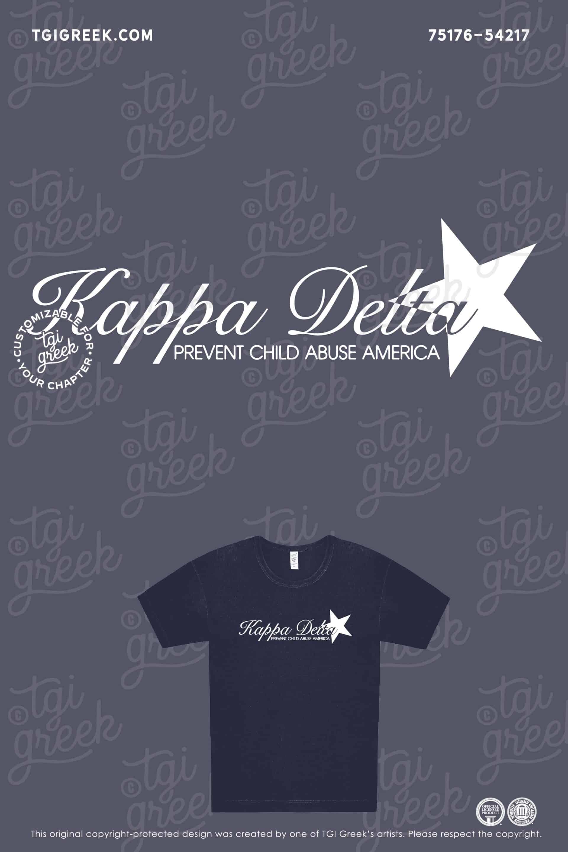 Kansas State University Kappa Delta Philanthropy Shirt for Prevent Child Abuse America with Star Design