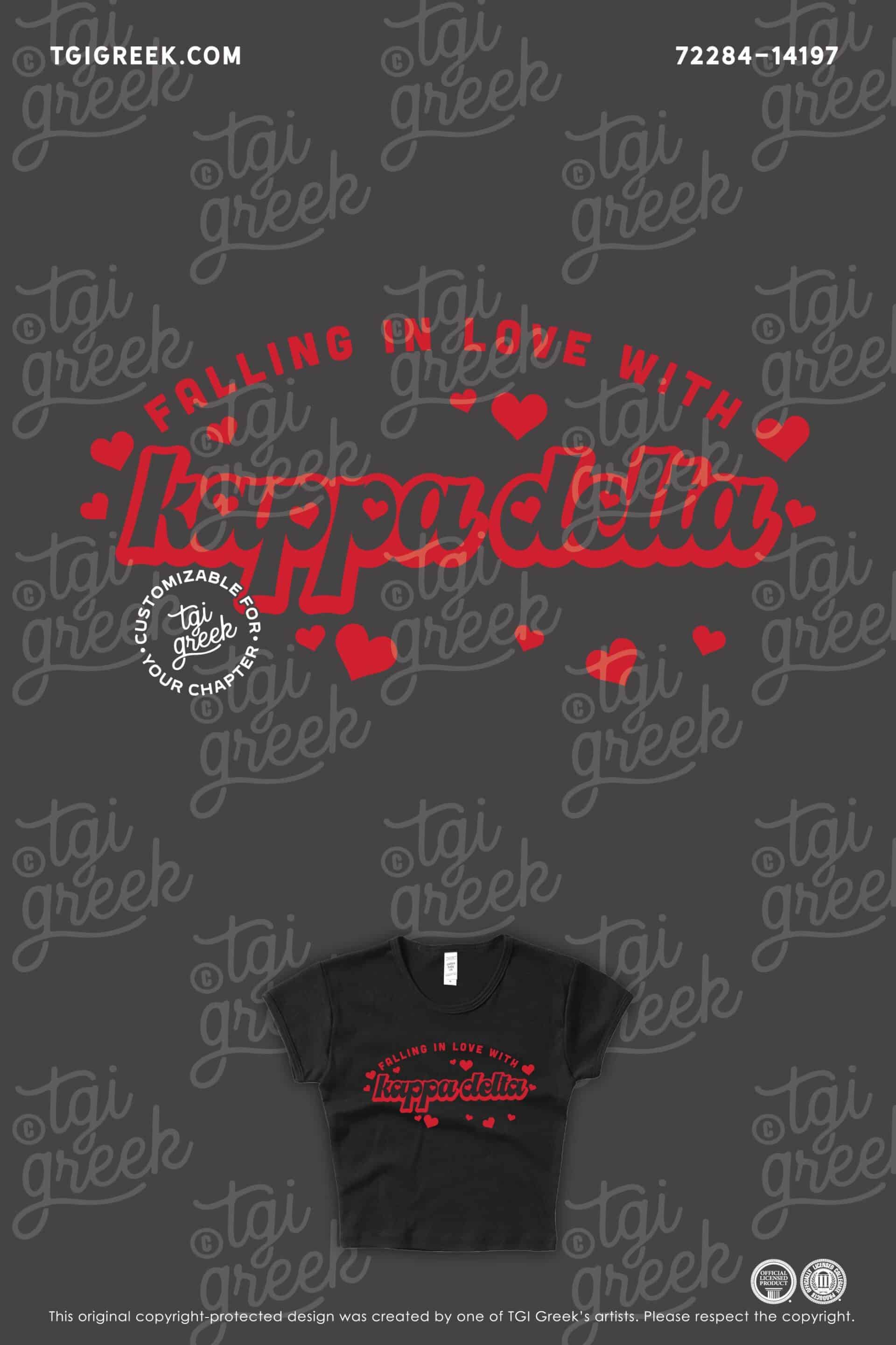 Kansas University Kappa Delta Black Crop Top with Red Letters Falling in Love with Kappa Delta