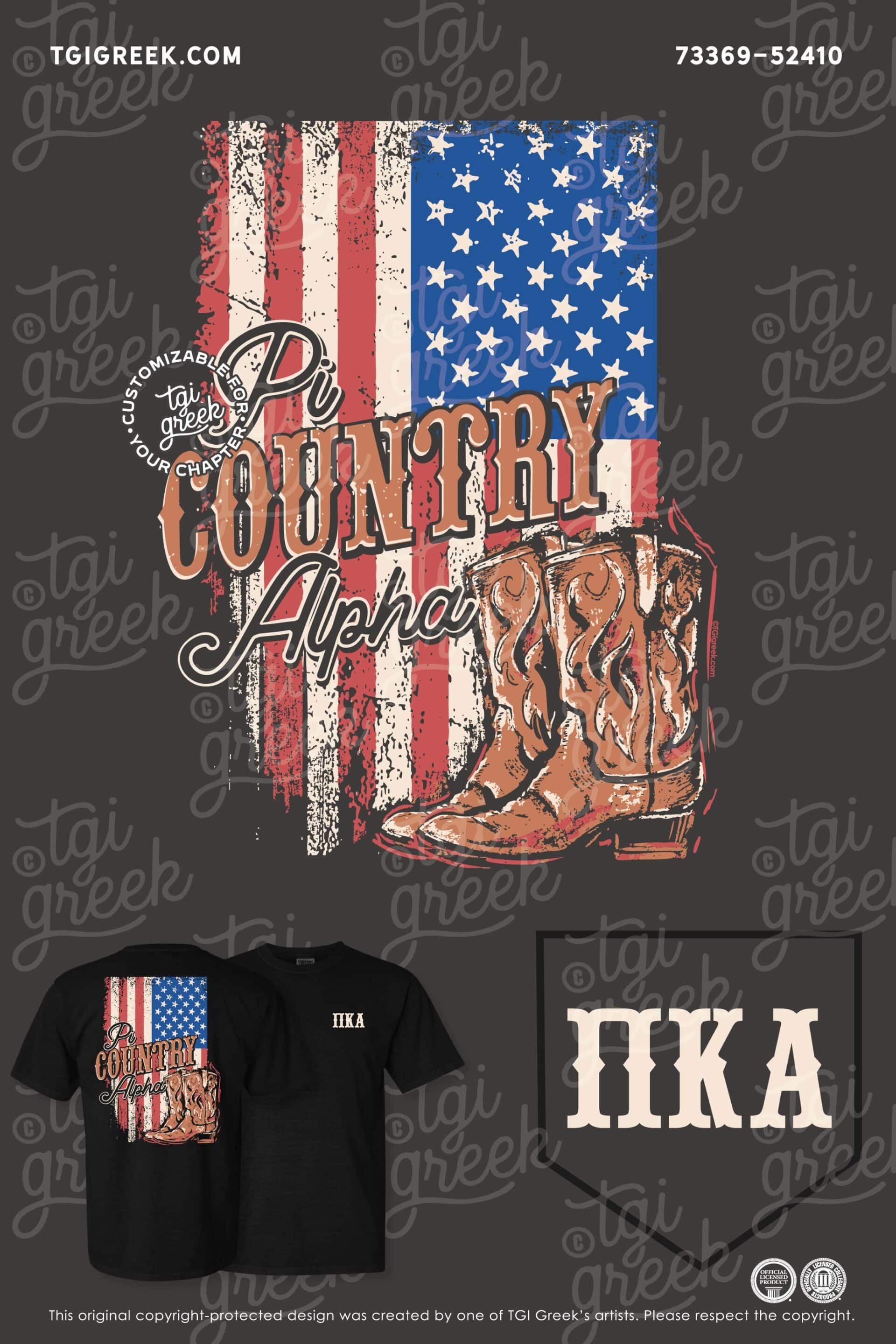 Pi Kappa Alpha Georgia Tech University Country Date Party shirt with cowboy boots and American Flag