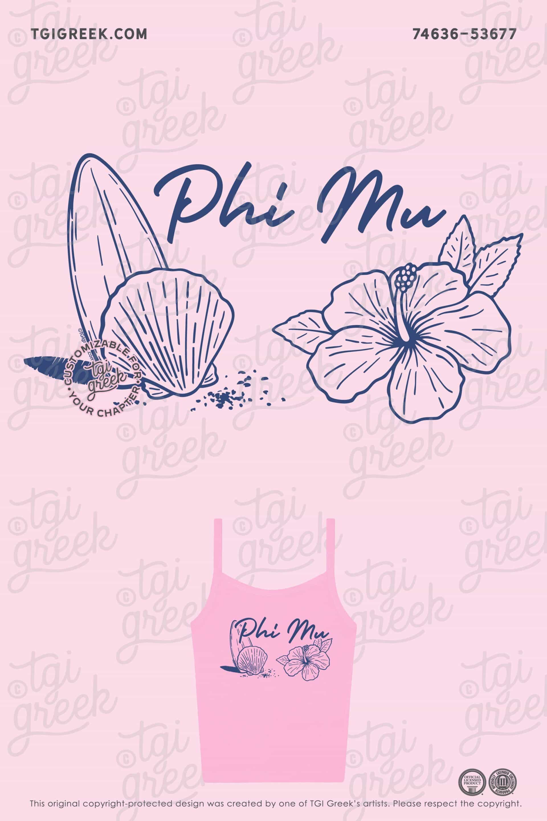 Phi Mu Spring Break Shirt Pink with Seashell and flower