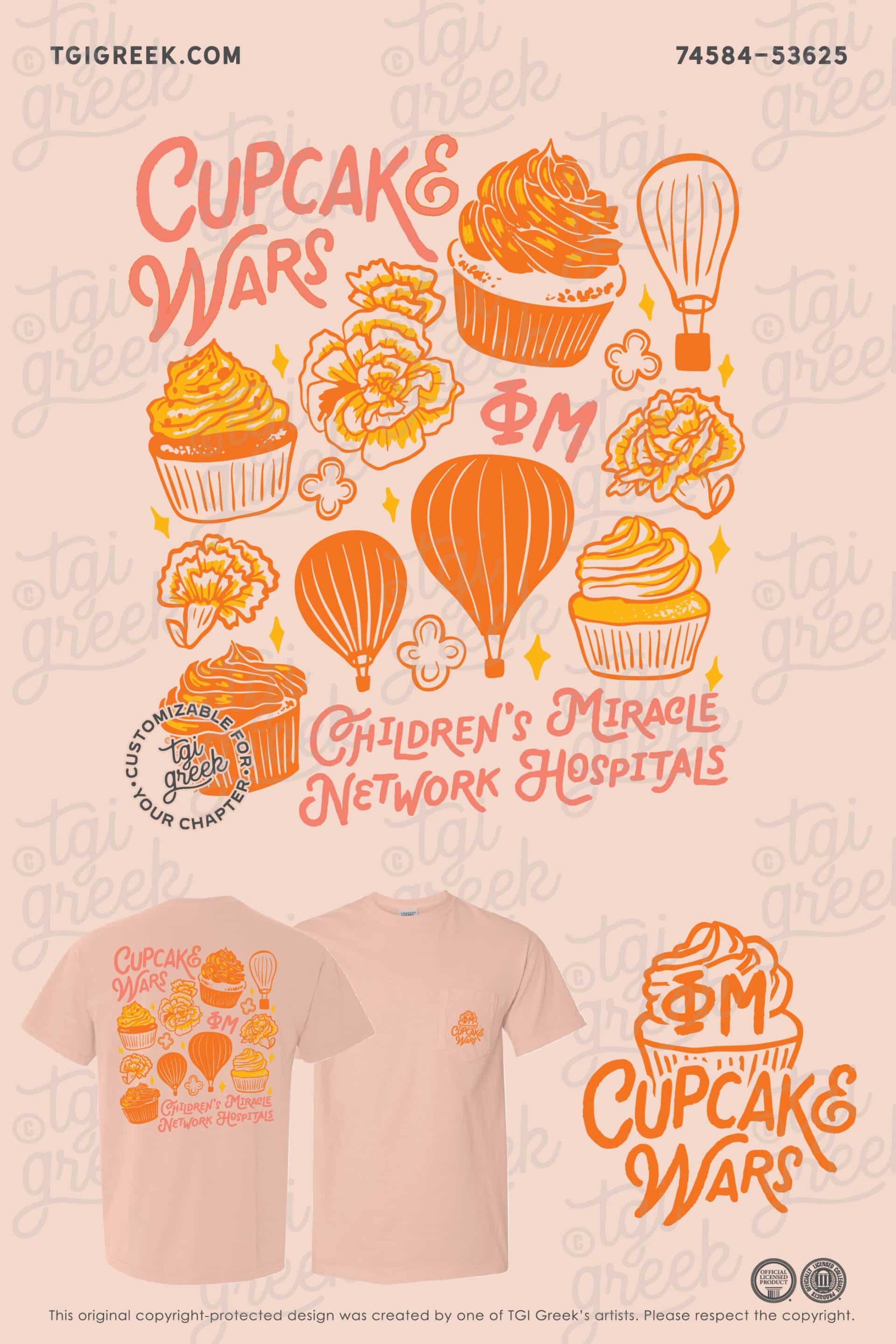 Transylvania Phi Mu Spring Philanthropy Shirt Pink with Orange Flowers and Cupcakes Cupcake Wars Charity