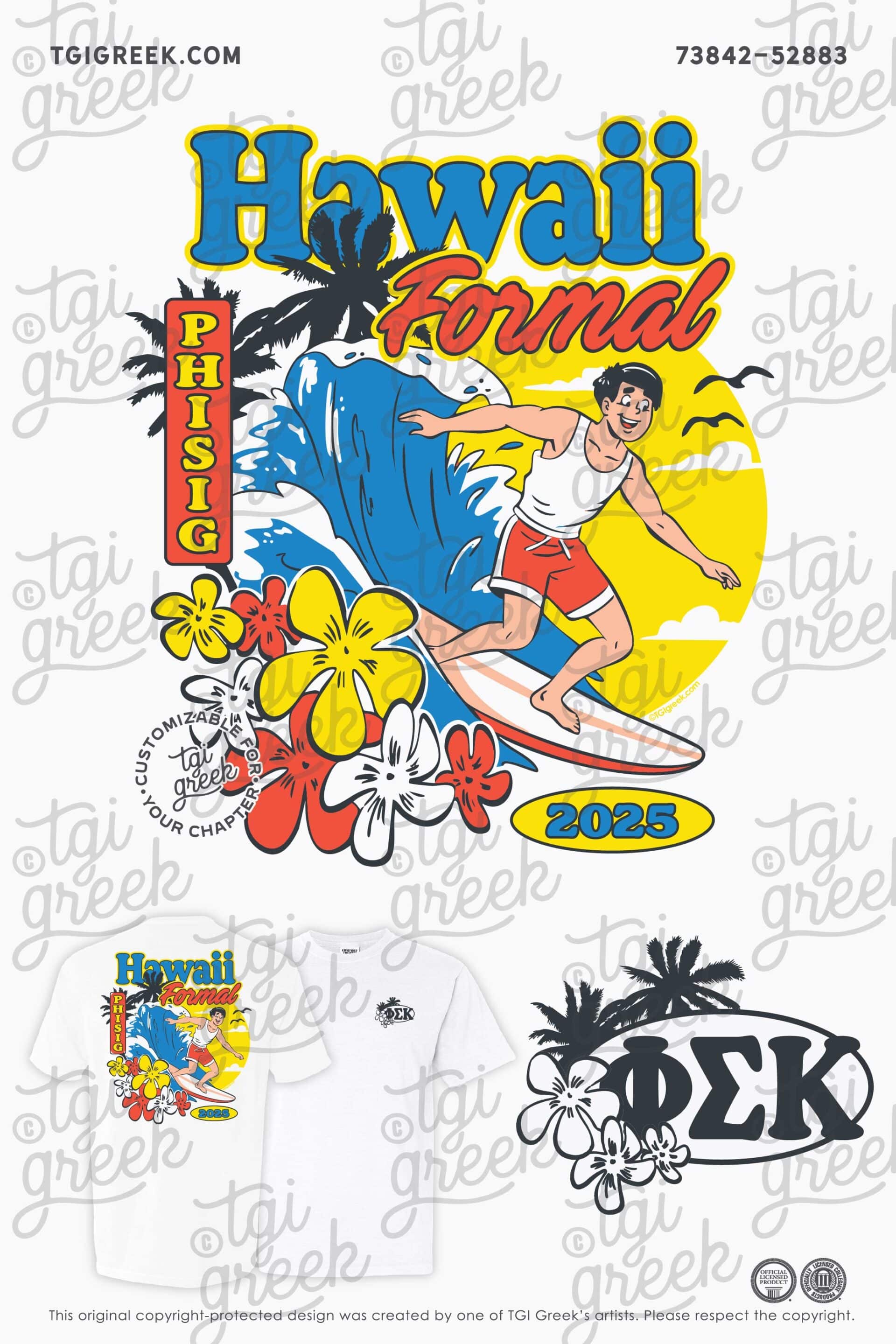 University of Southern California Phi Sigma Kappa Hawaii Formal Shirt with Guy Surfing