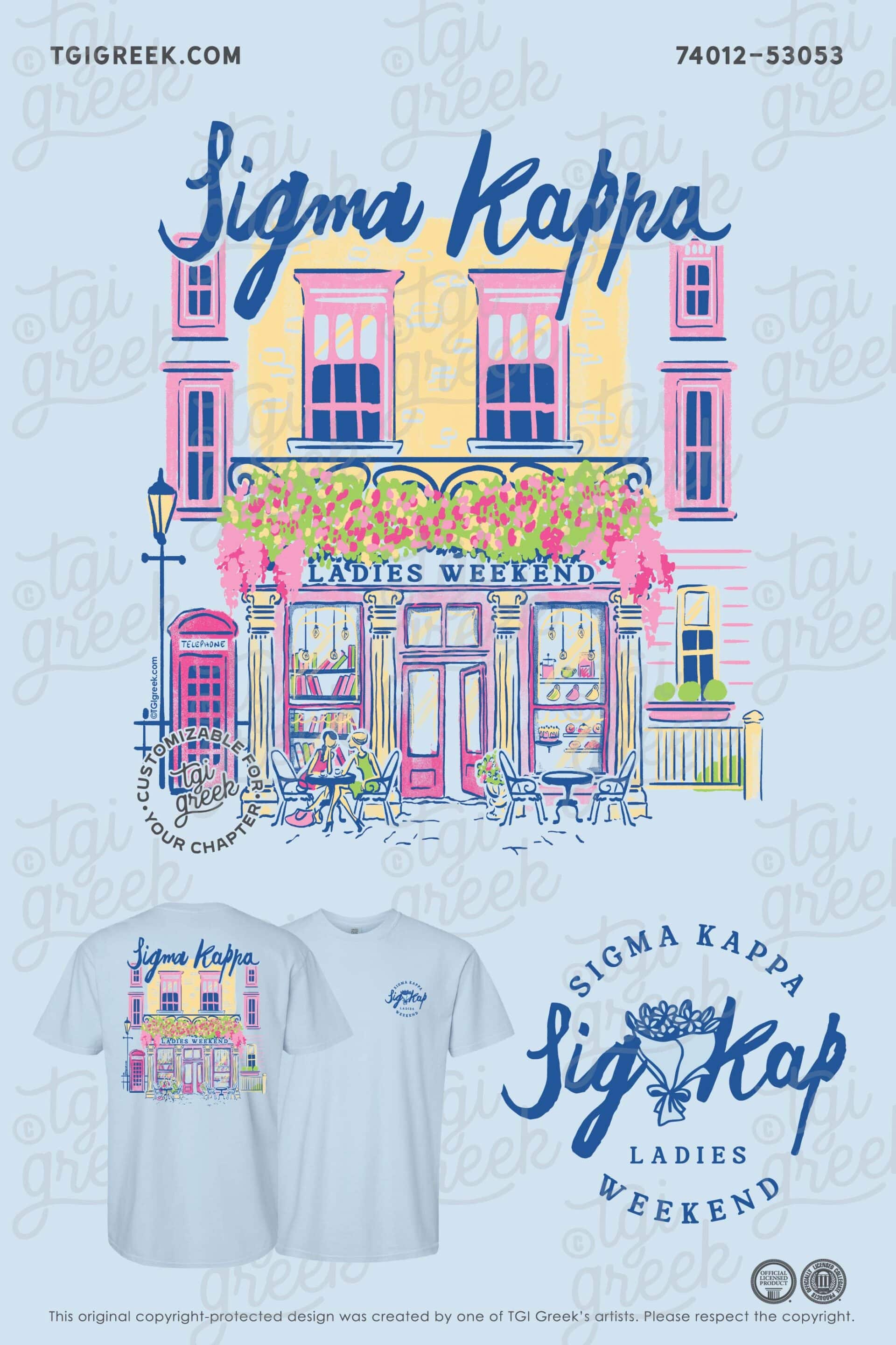 Kansas University Sigma Kappa Ladies Weekend Shirt with Flowers Storefront and phone booth