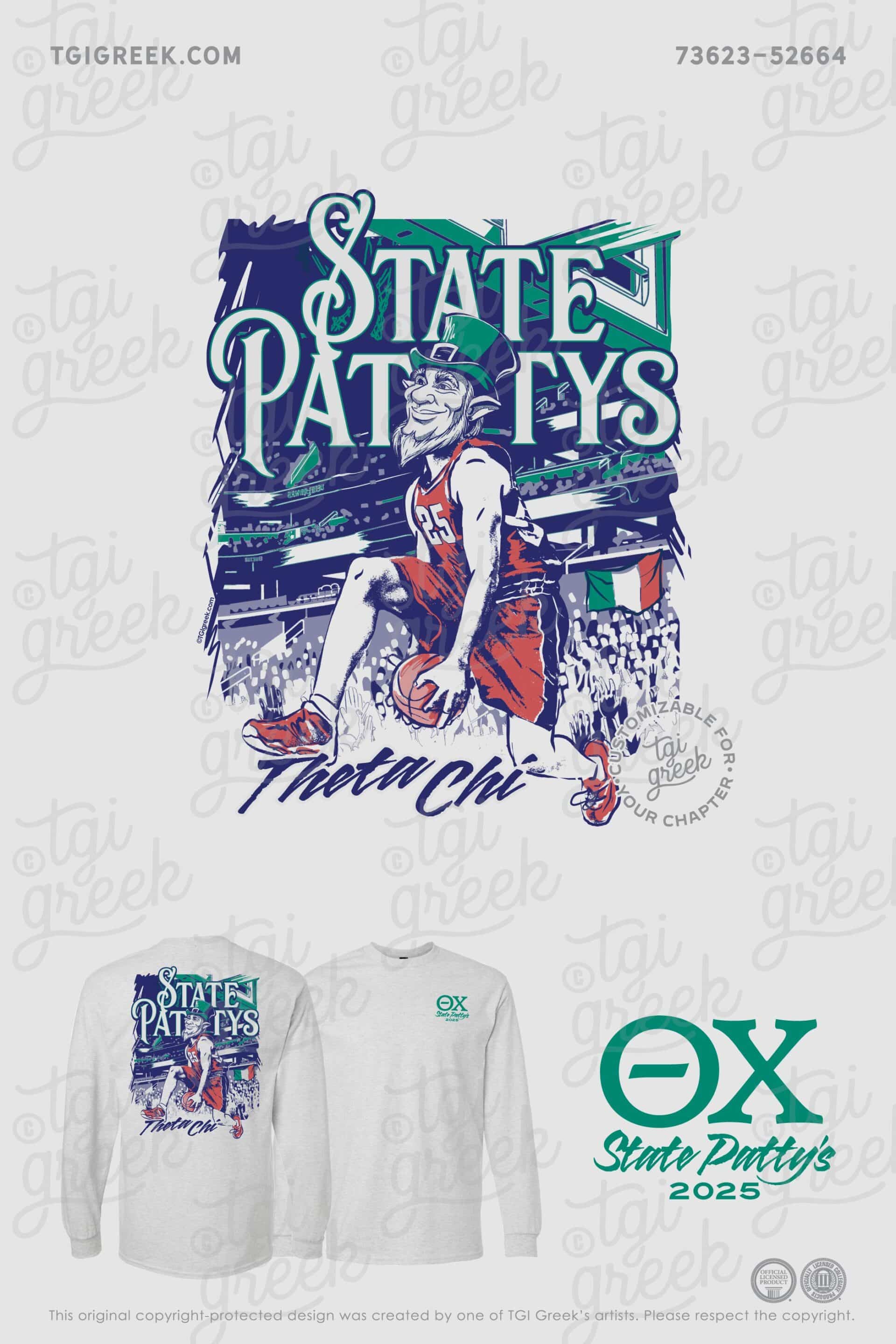 Penn State University Theta Chi Longsleeve St. Patrick's Day Themed Shirt with Leprechaun Playing Basketball