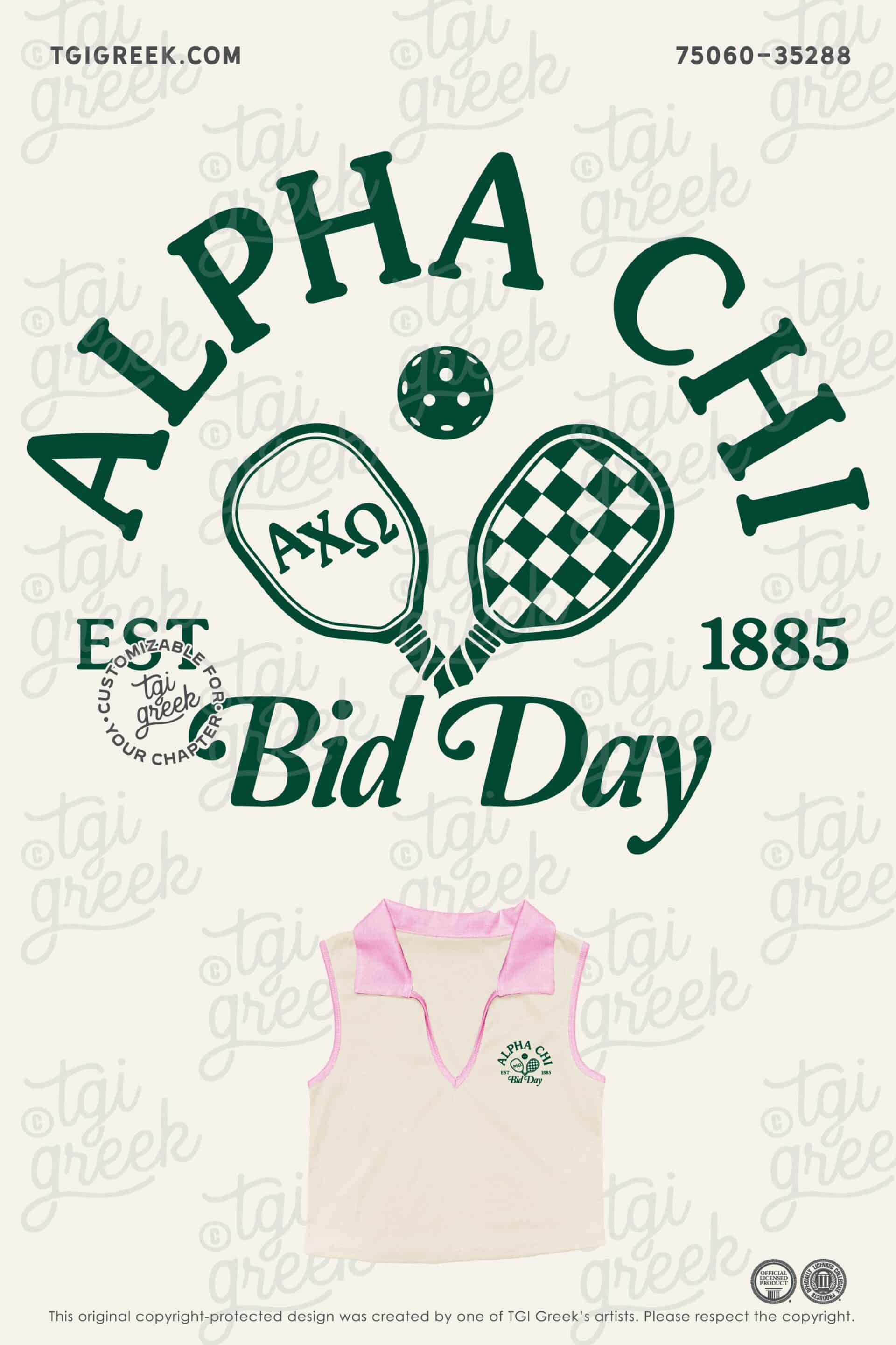 Polo Tank Alpha Chi Omega Bid Day Pickleball Country Club White with Pink Collar Cropped Shirt