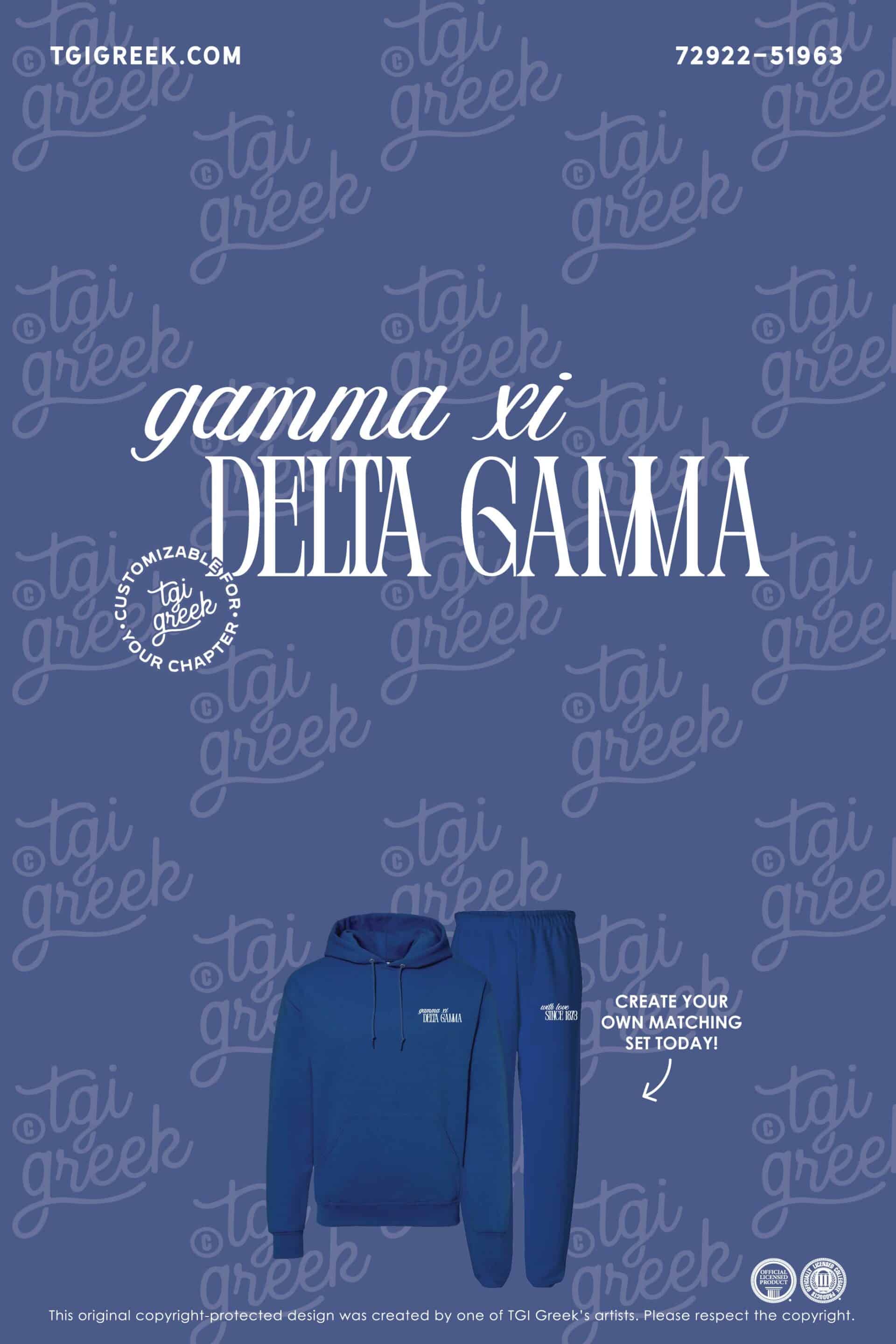 Custom matching sweat set with hoodie and sweatpants for Delta Gamma sorority