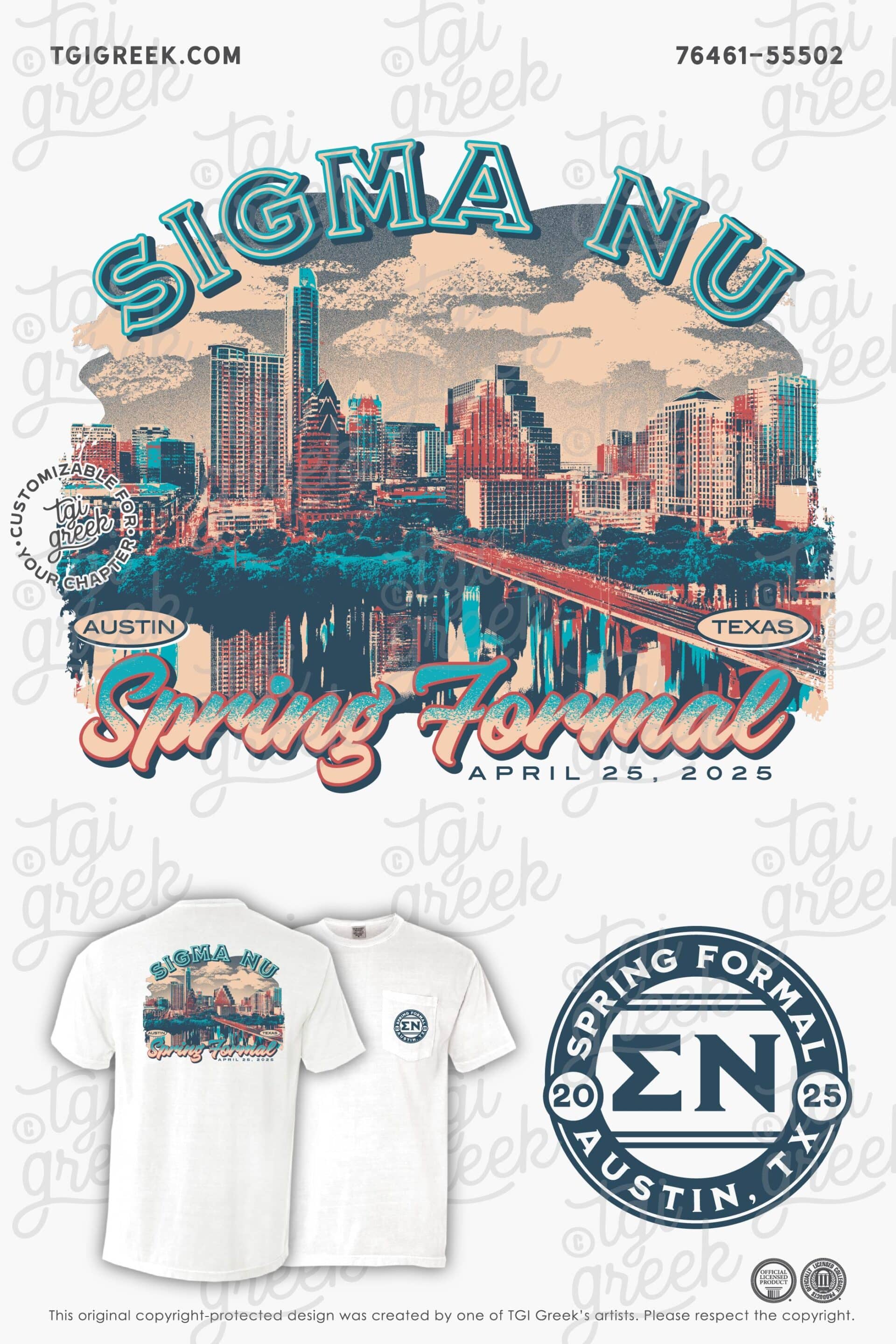 Sigma Nu Spring Formal tshirt with the Austin City Skyline