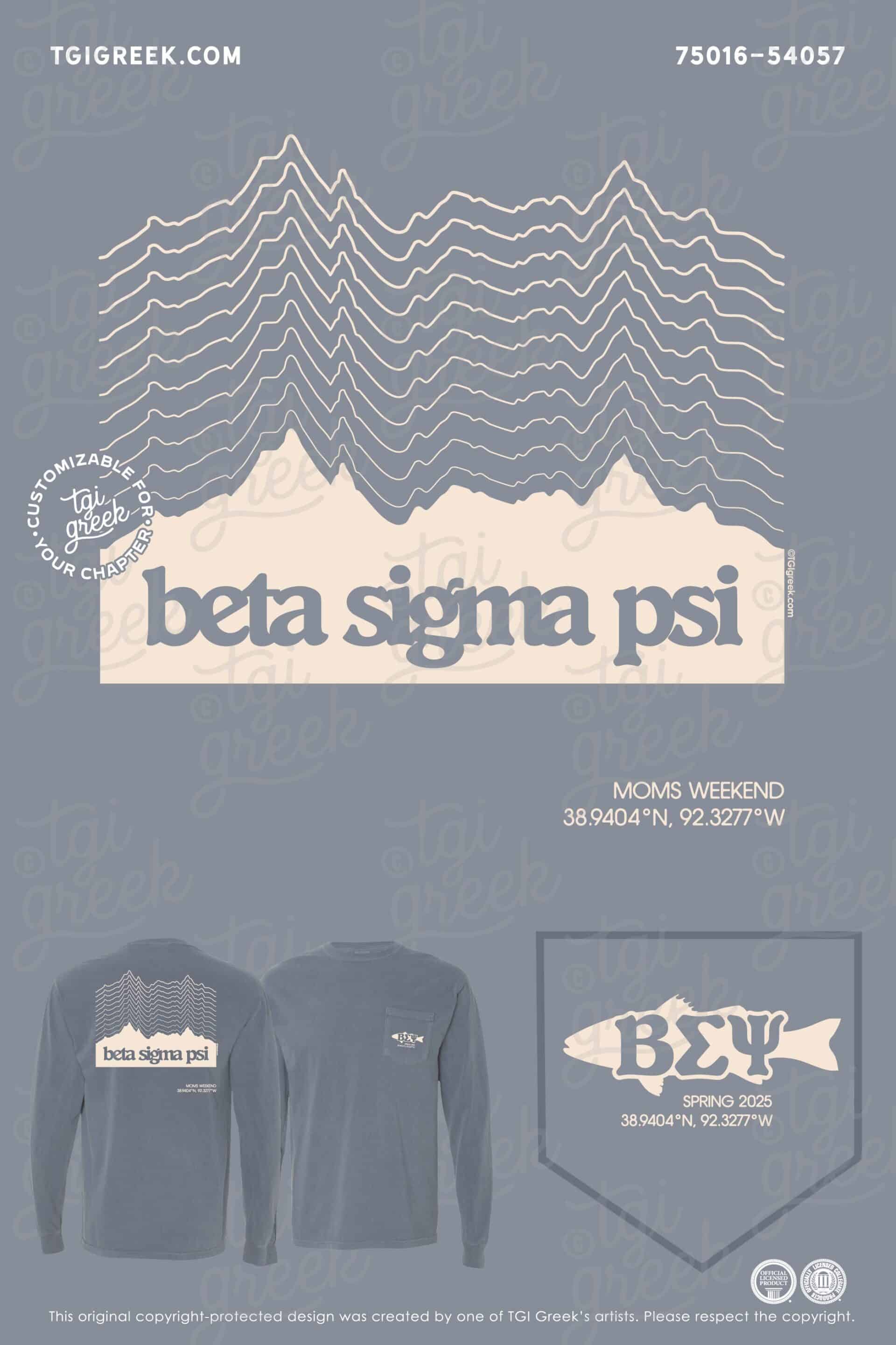 Long sleeve tee with a mountain range outline for beta sigma psi mom's weekend