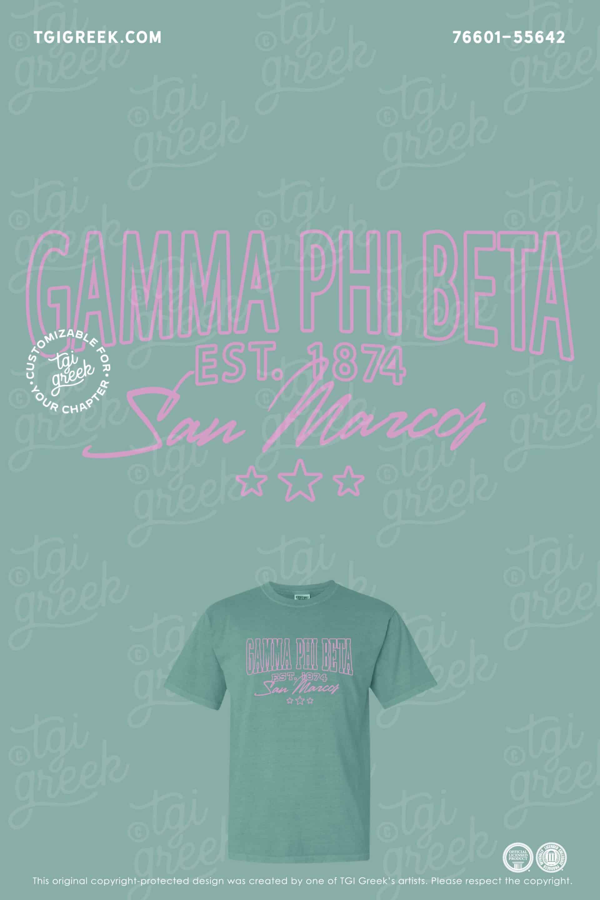 First day of class tshirt for gamma phi beta sorority in san marcos texas