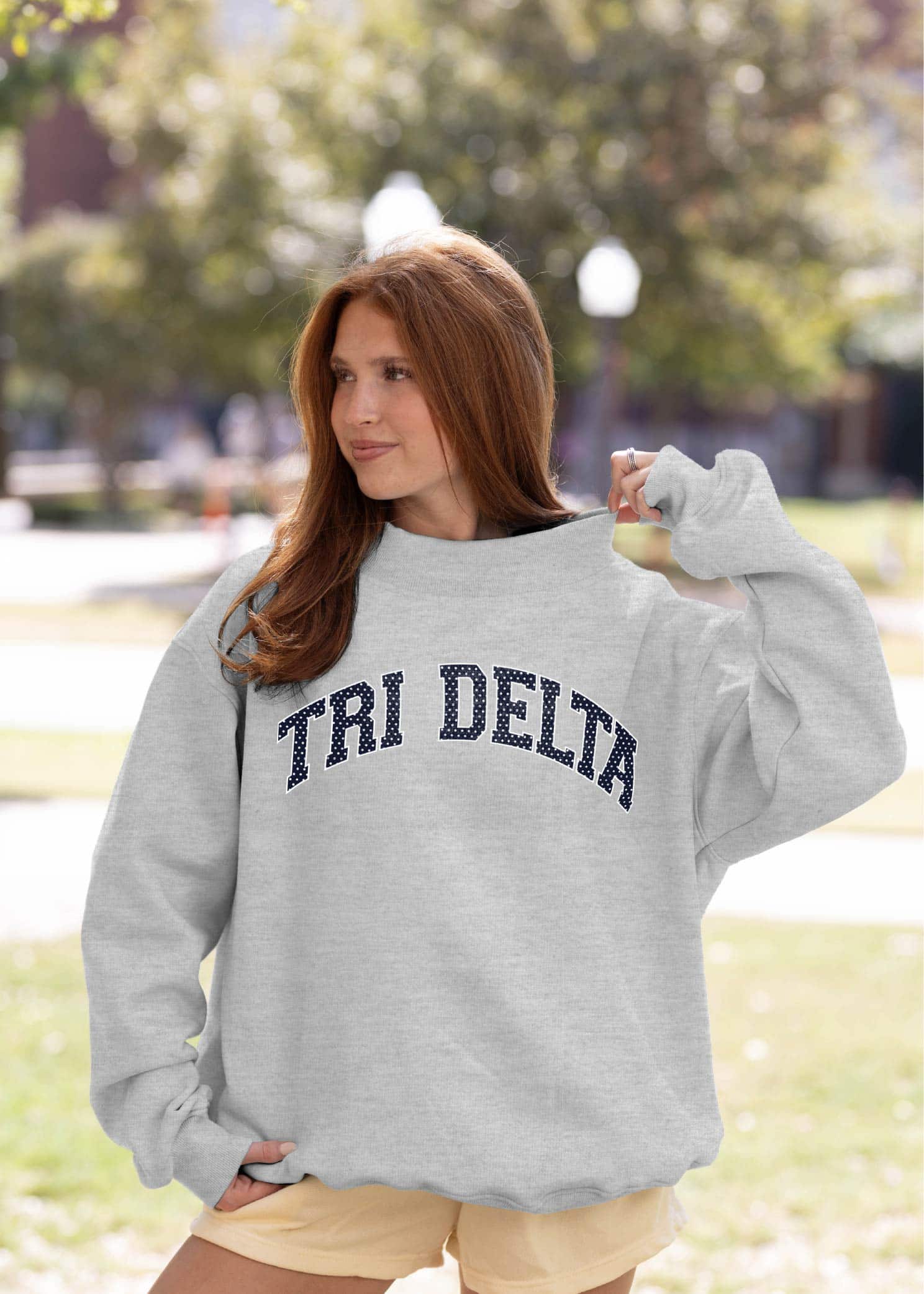 Polka Dot Sorority Grey Mockneck - TGI Greek