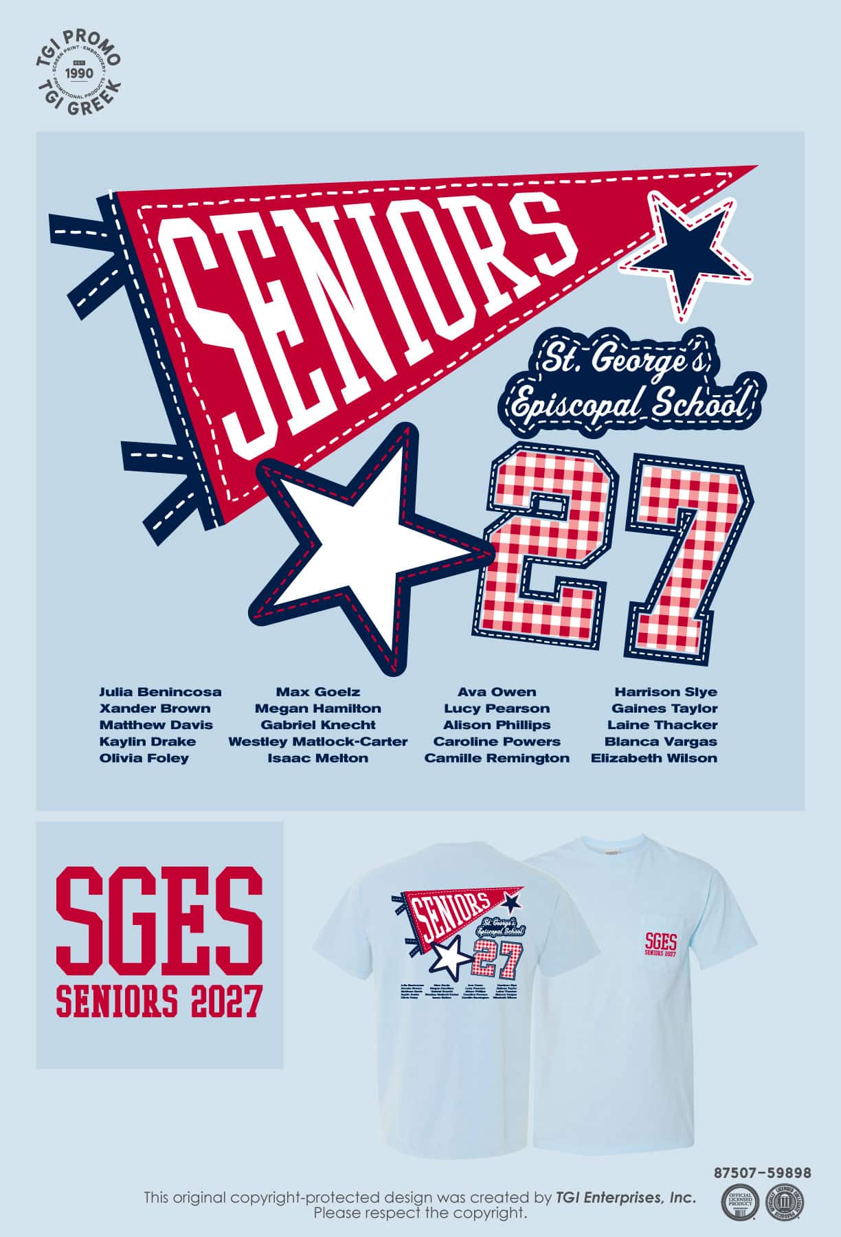 St Georges Episcopal School - Class of 2027 Seniors - TGI Greek