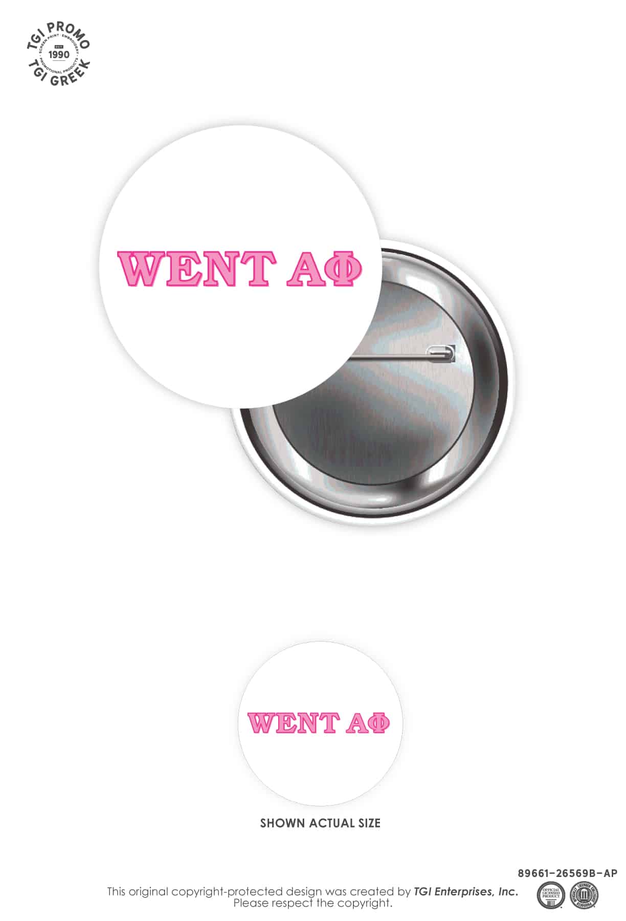 Go Greek Button Alpha Phi - TGI Greek New Stock Greek Button - TGI Greek