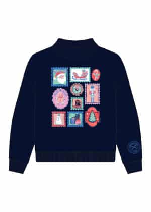 Christmas Stamp Mock Neck Navy